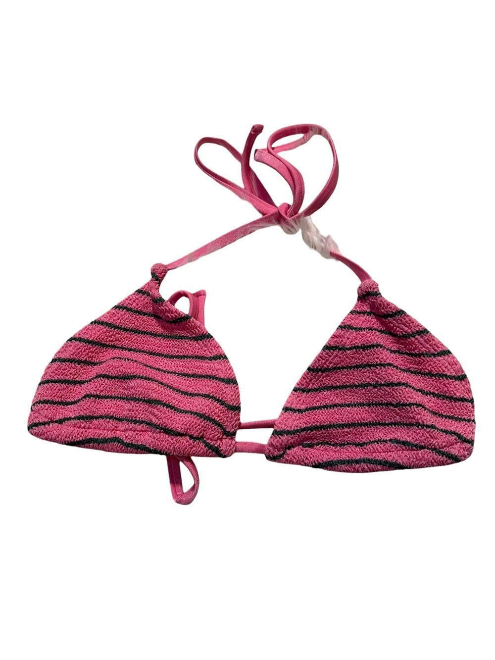 Women's Bikini Top Swim Top Triangle Light Pink Green Striped Textured Tie